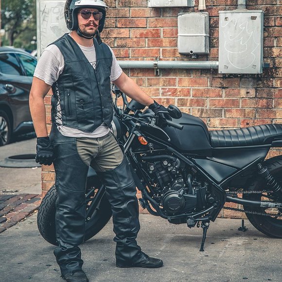 NEW HWK BLACK Motorcycle Leather Chaps Pants Biker Cowboy Riding Racing Sz 36 x - Picture 3 of 9